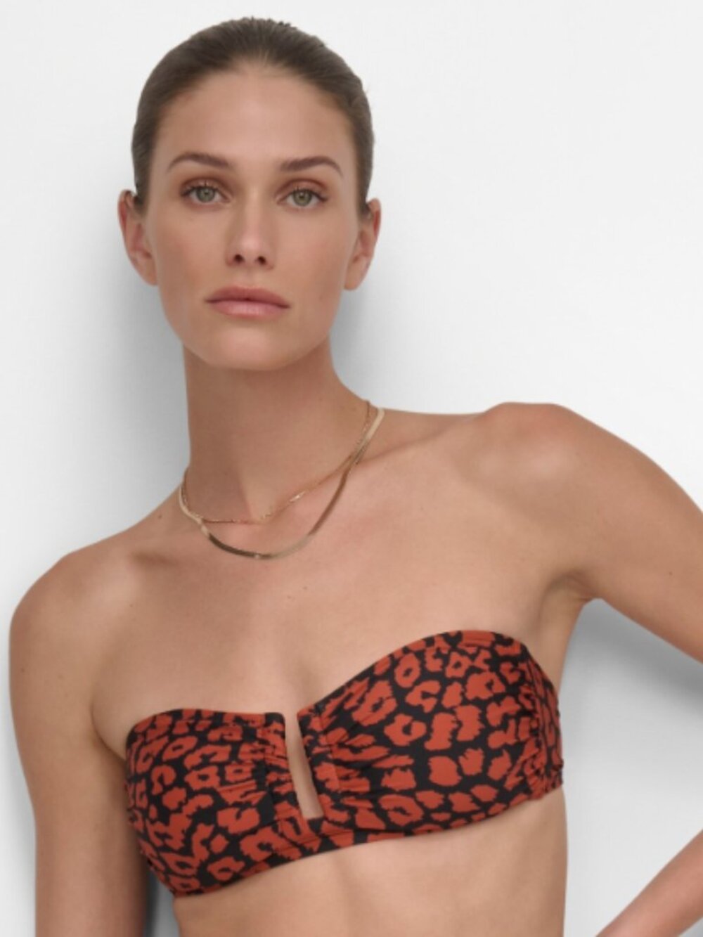 Dkny Women's Shirred U-Wire Bandeau Bikini Top Brown Size L 11955